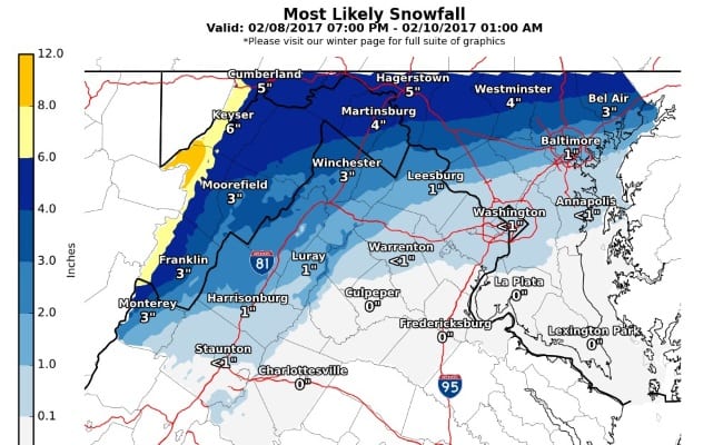 Baltimore Snow Total Forecast 20170209