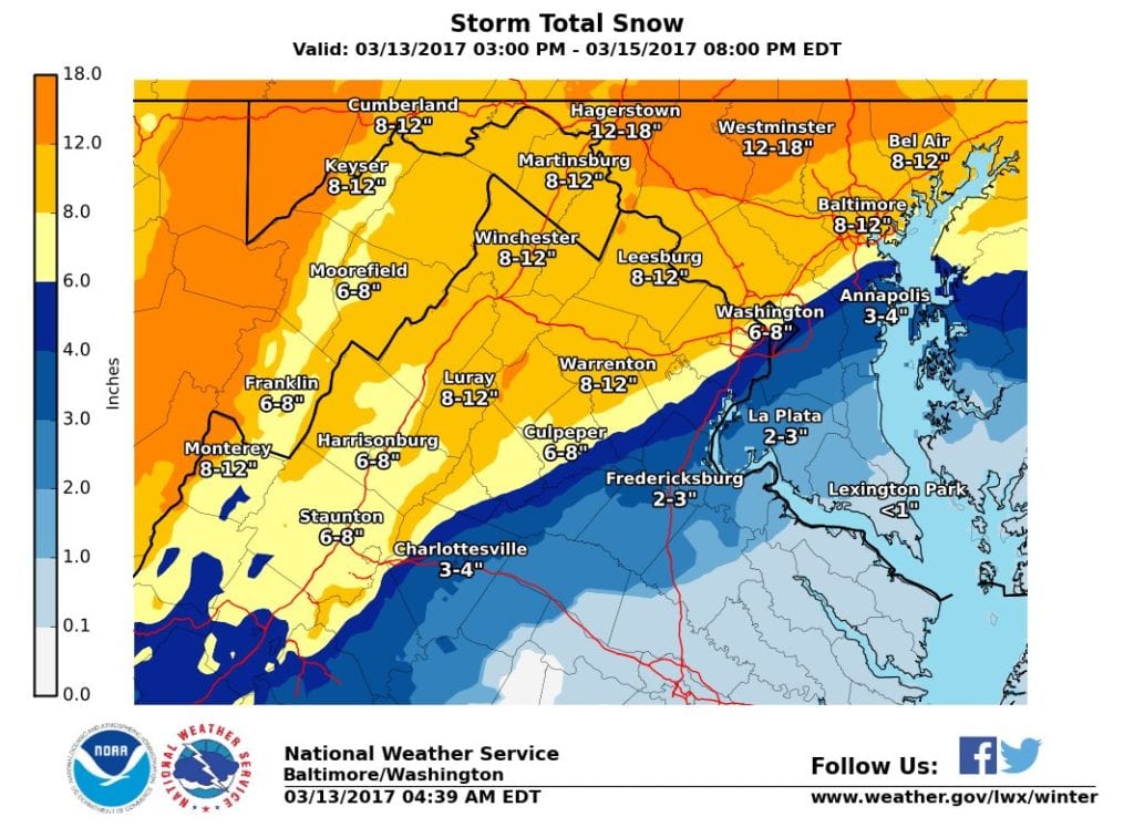 Snowfall Prediction Map Baltimore 20170314