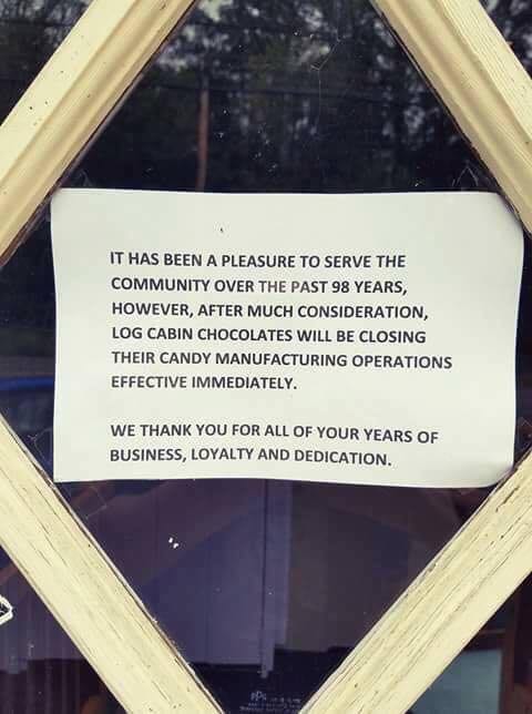 Log Cabin Candies Closure Notice