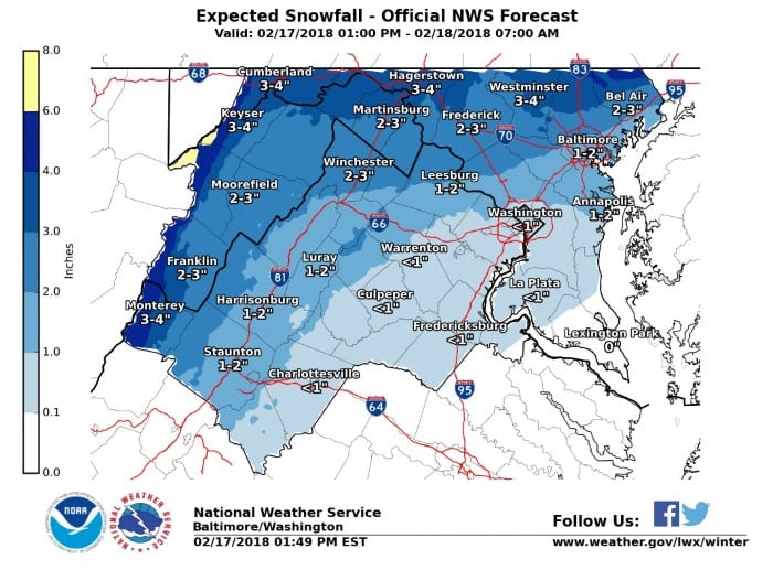 Snowfall Forecast Baltimore 20180217
