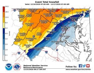 NWS Maryland Snowfall Forecast Map 20201215 - Nottingham MD