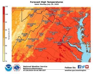 NWS Maryland High Temperature Forecast 20200720