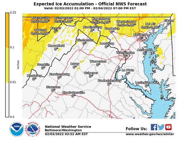 NWS Baltimore Ice Accumulation Forecast 20220203