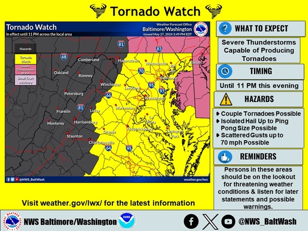 NWS Tornado Watch Maryland 20240527