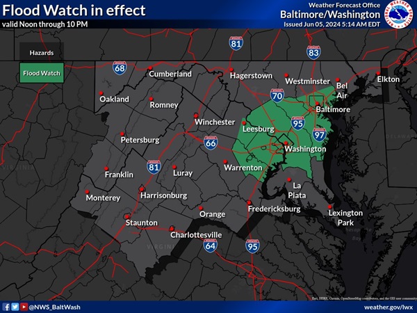 NWS Baltimore Flood Watch 20240605