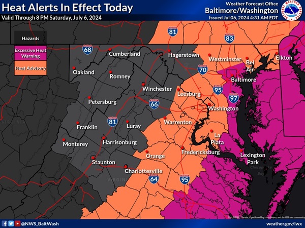 NWS Baltimore Excessive Heat Warning 20240706