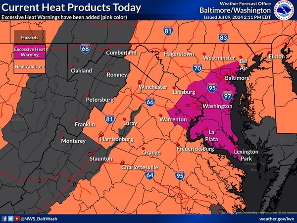 NWS Baltimore Excessive Heat Warning 20240709