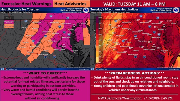 NWS Baltimore Excessive Heat Warning 20240716