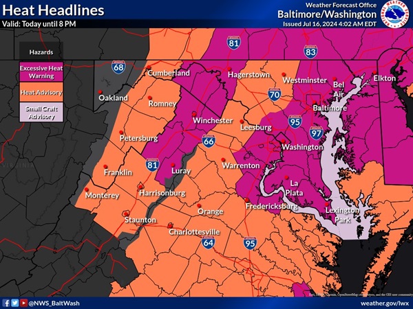 NWS Baltimore Excessive Heat Warning 20240716a