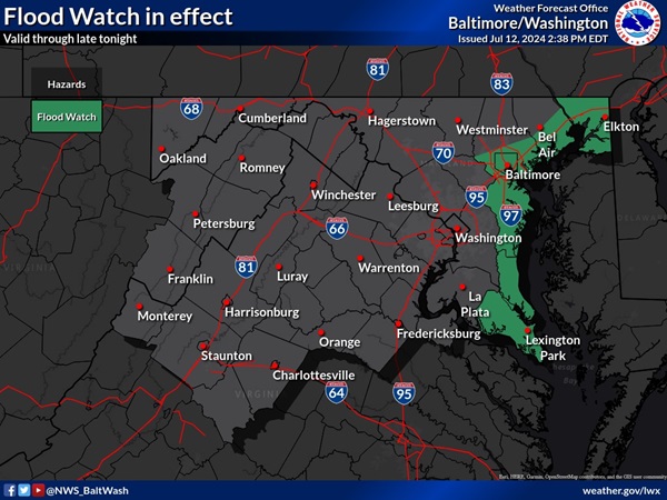 NWS Baltimore Flood Watch 20240712