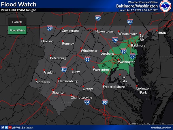 NWS Baltimore Flood Watch 20240717