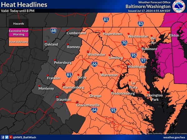 NWS Baltimore Heat Advisory 20240717