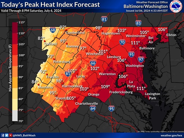 NWS Baltimore Heat Index 0240706