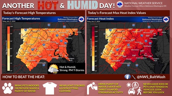 NWS Baltimore Heat Index 20240717