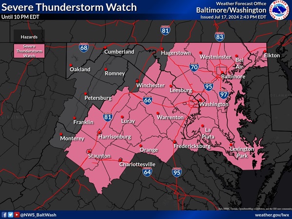 NWS Baltimore Thunderstorm Watch 20240717