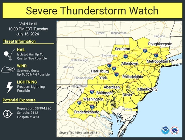 NWS Mid Atlantic Severe Thunderstorm Watch 20240716