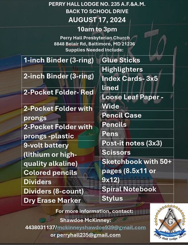 Perry Hall Presbyterian Church School Supplies 20240817