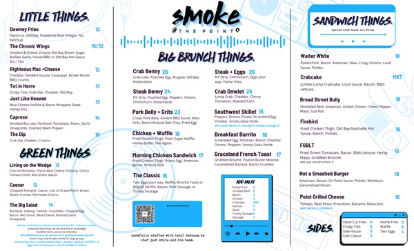 Smoke at The Point Brunch Menu