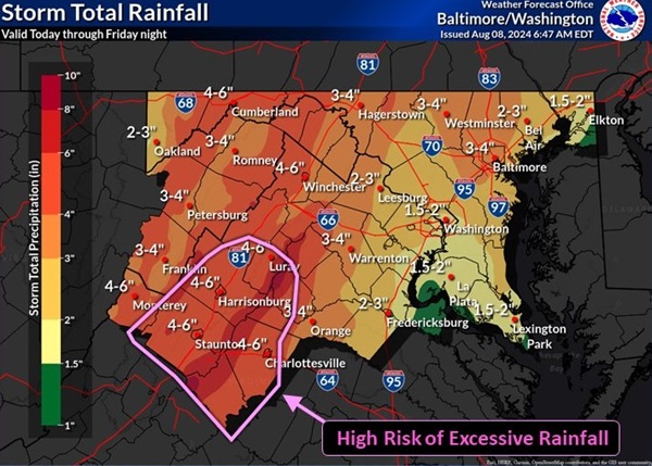 NWS Baltimore Debby Rainfall Forecast 20240808