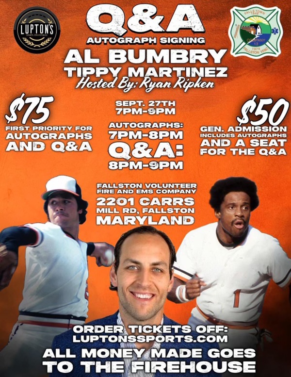 Al Bumbry Tippy Martinez Ryan Ripken Orioles FVFAC 202409 Flyer