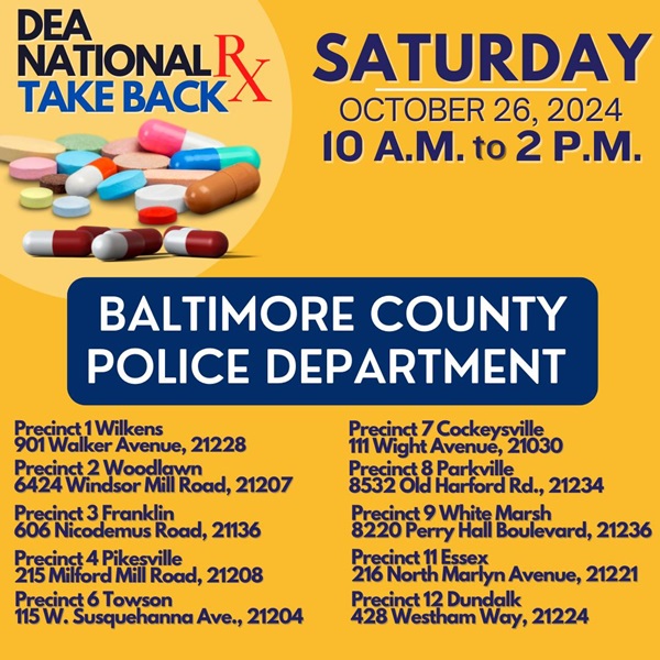 National Prescription Drug Take Back Day 202410 Baltimore County Police