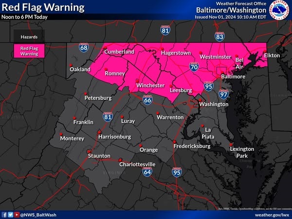 Red Flag Warning Maryland NWS 20241101