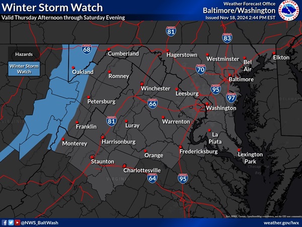 Winter Storm Watch Western Maryland 20241119