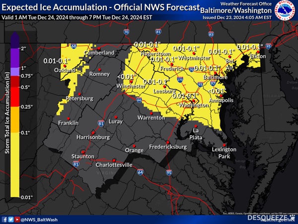 NWS Baltimore Ice Accumulation Forecast 20241223