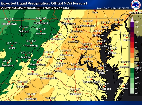 NWS Baltimore Rainfall Forecast 20241210