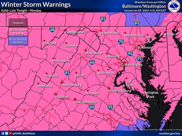 NWS Baltimore Winter Storm Warning 20250105