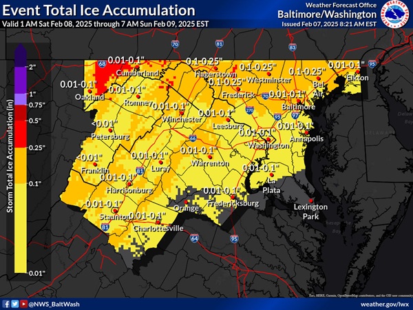 NWS Baltimore Ice Forecast 20250207