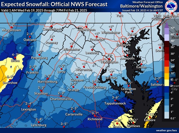 NWS Baltimore Snowfall Forecast 20250219