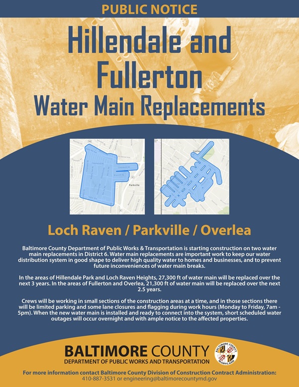 Water Main Replacement 2025 Parkville Hillendale Overlea MD