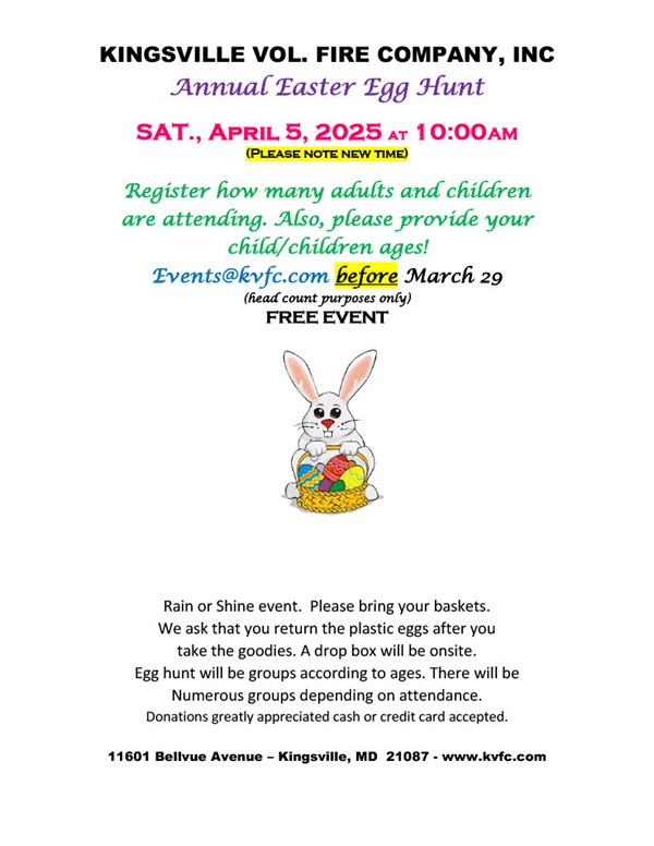 Kingsville Volunteer Fire Company Easter Egg Hunt 2025